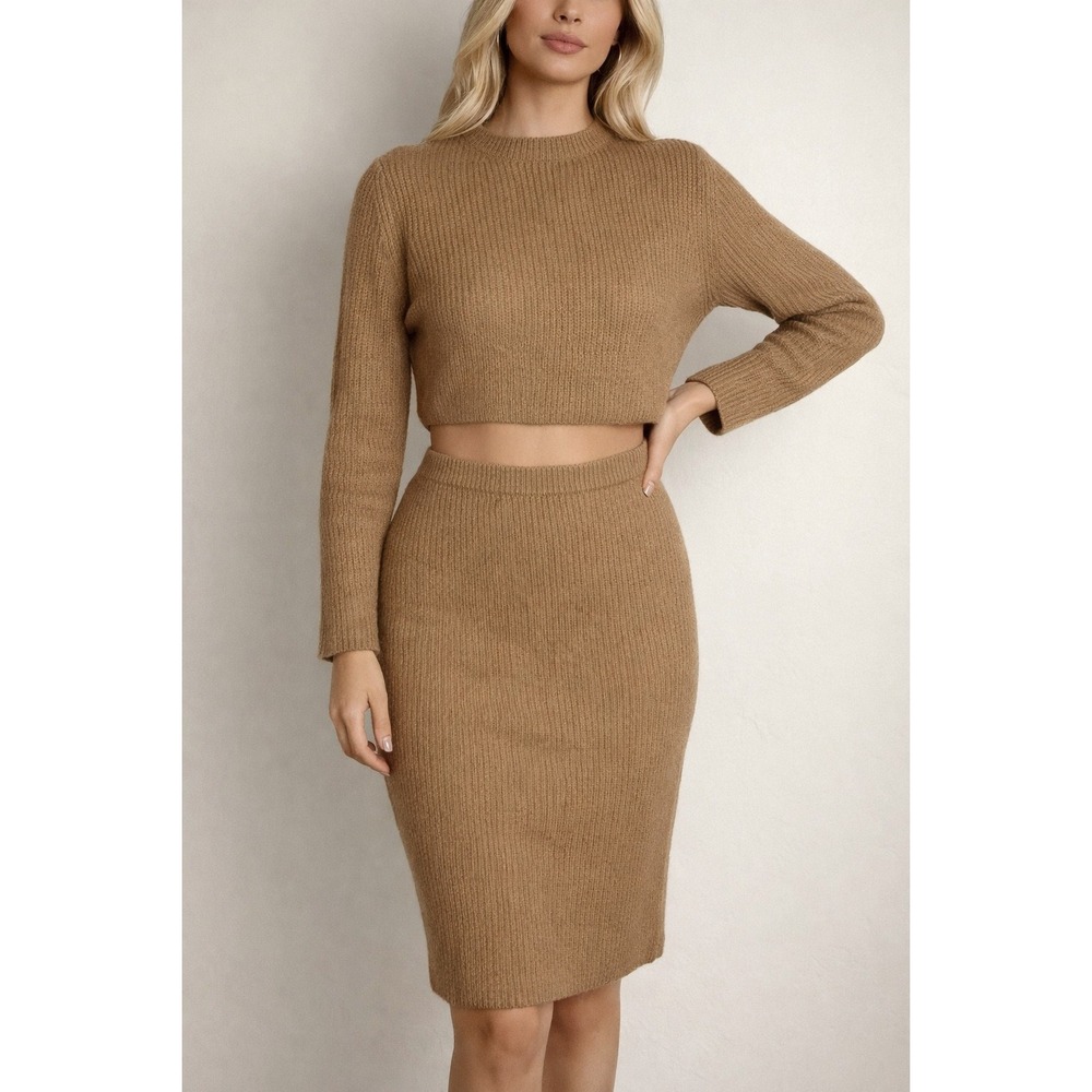 ZEAGOO Camel Ribbed‎ Knit Sweater Dress Long Sleeve Cozy Chic Midi Dress  XL